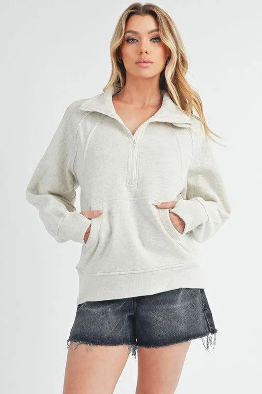 Long Dove Funnel Neck Half Zip Sweatshirt