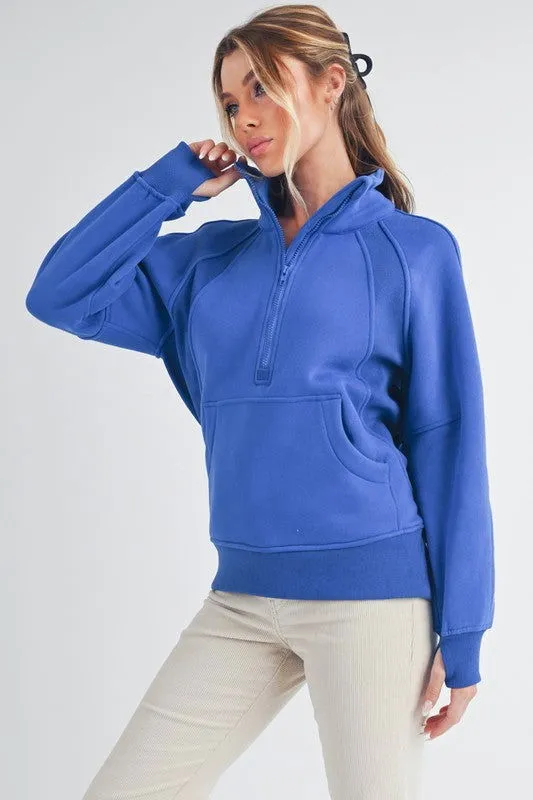 Long Dove Funnel Neck Half Zip Sweatshirt