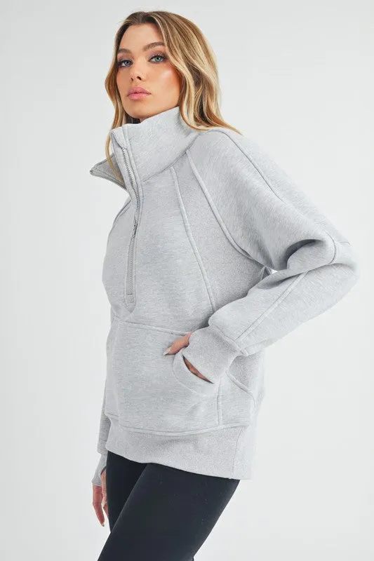 Long Dove Funnel Neck Half Zip Sweatshirt