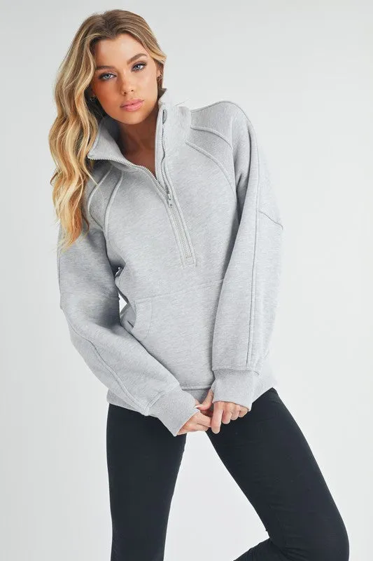 Long Dove Funnel Neck Half Zip Sweatshirt