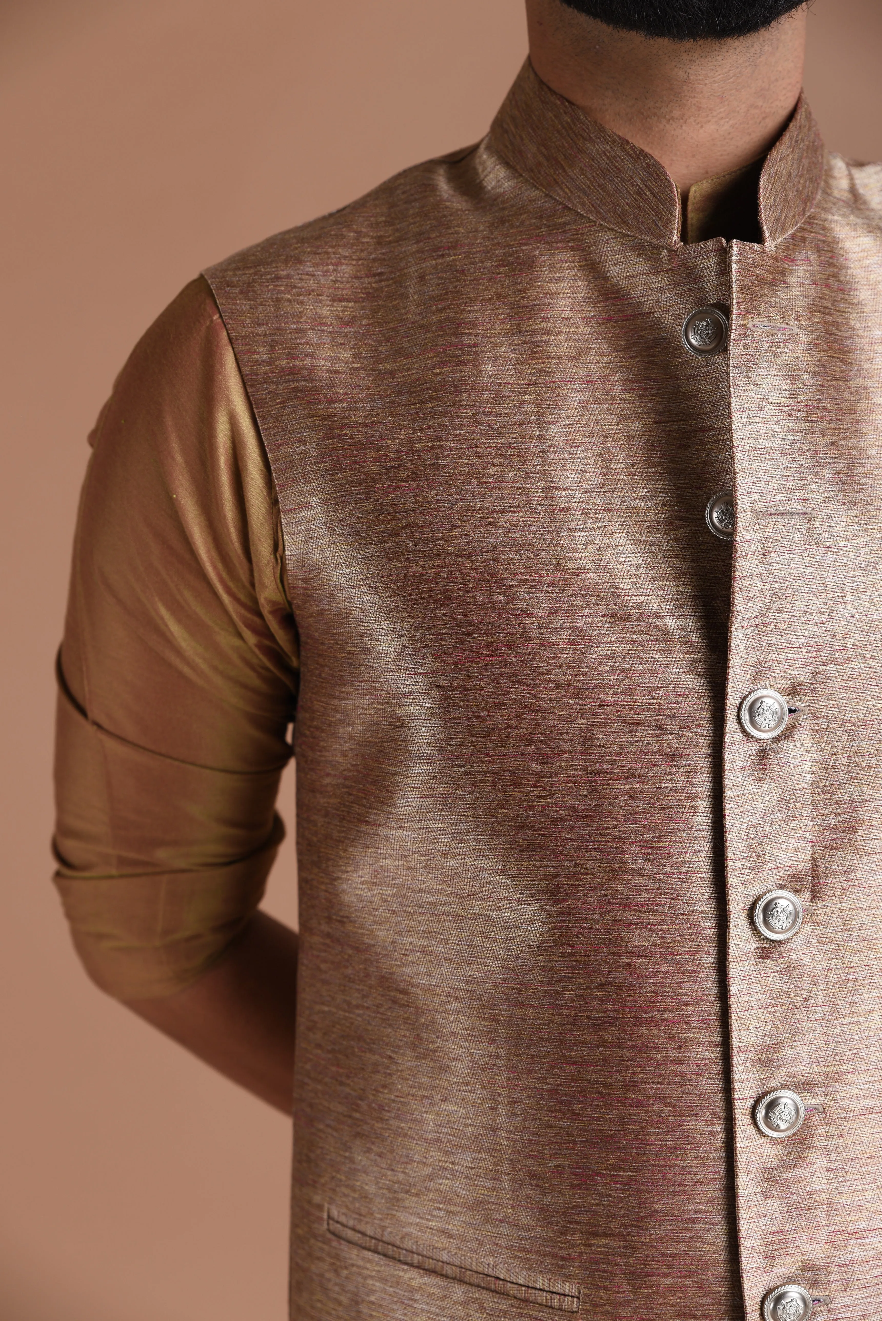 Maharaja Style Handmade Kim-Khab Half Jodhpuri Jacket With Kurta-Pajama