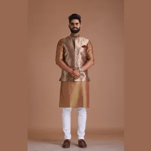 Maharaja Style Handmade Kim-Khab Half Jodhpuri Jacket With Kurta-Pajama