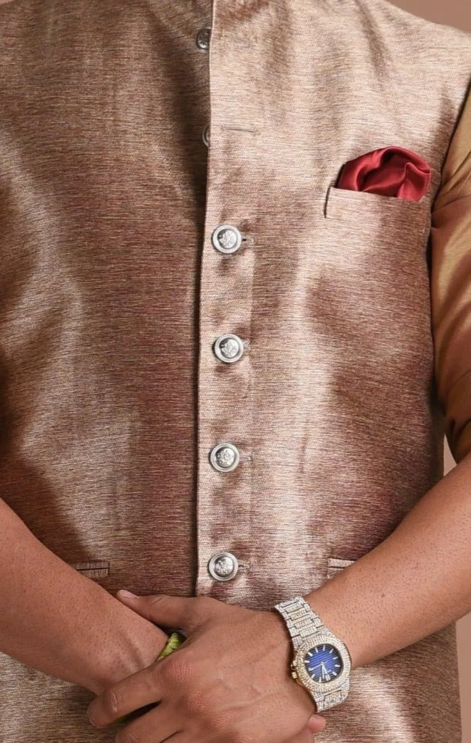 Maharaja Style Handmade Kim-Khab Half Jodhpuri Jacket With Kurta-Pajama