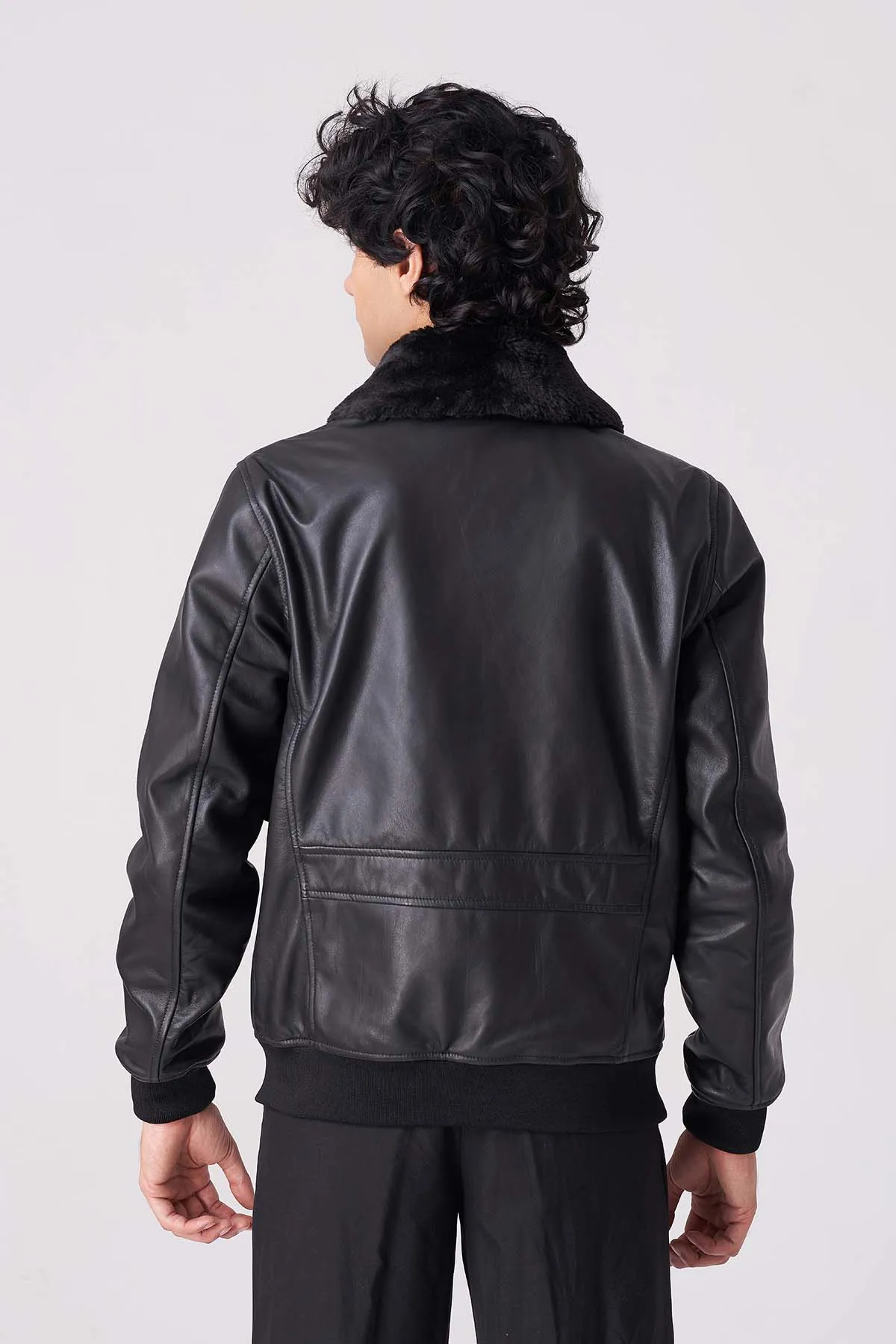 Men Midnight Maverick Faux Fur Aviator Jacket