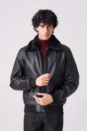 Men Midnight Maverick Faux Fur Aviator Jacket