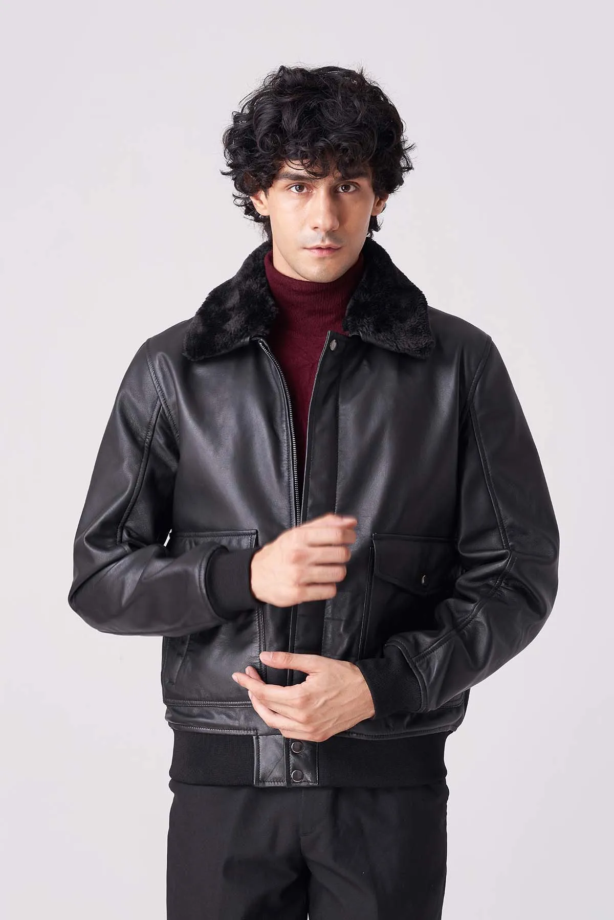 Men Midnight Maverick Faux Fur Aviator Jacket