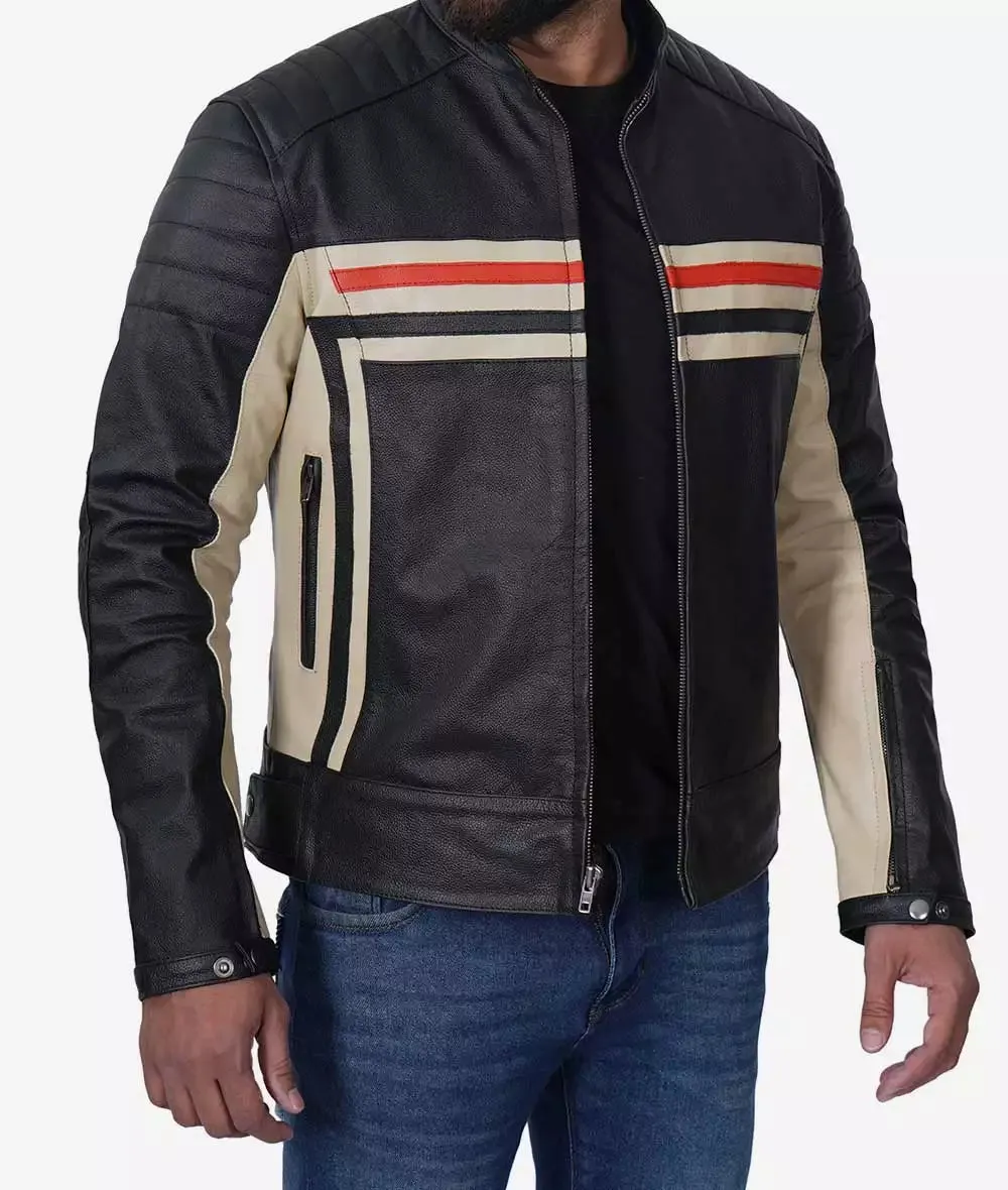 Mens Black Cafe Racer Style Leather Jacket
