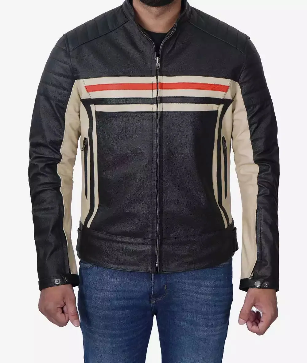 Mens Black Cafe Racer Style Leather Jacket