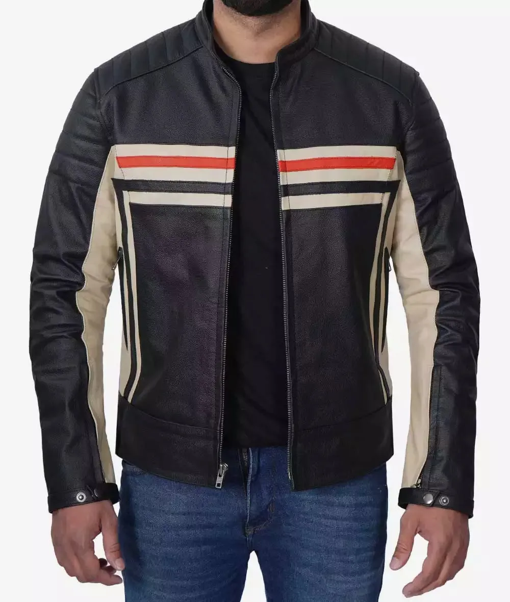 Mens Black Cafe Racer Style Leather Jacket