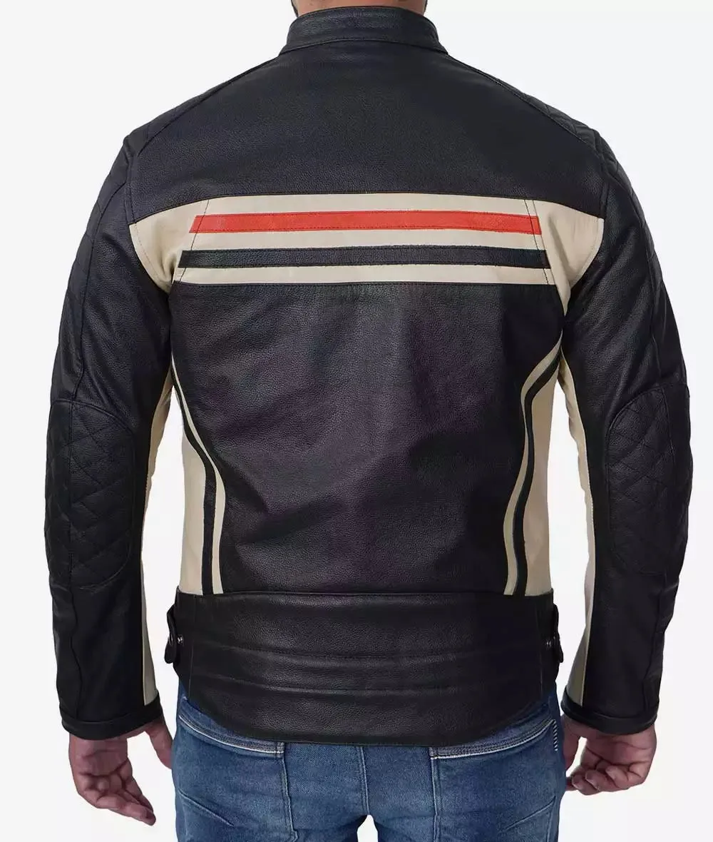 Mens Black Cafe Racer Style Leather Jacket