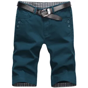 Mens Summer Cotton Breathable Solid Color Knee Length Thin Casual Cargo Shorts