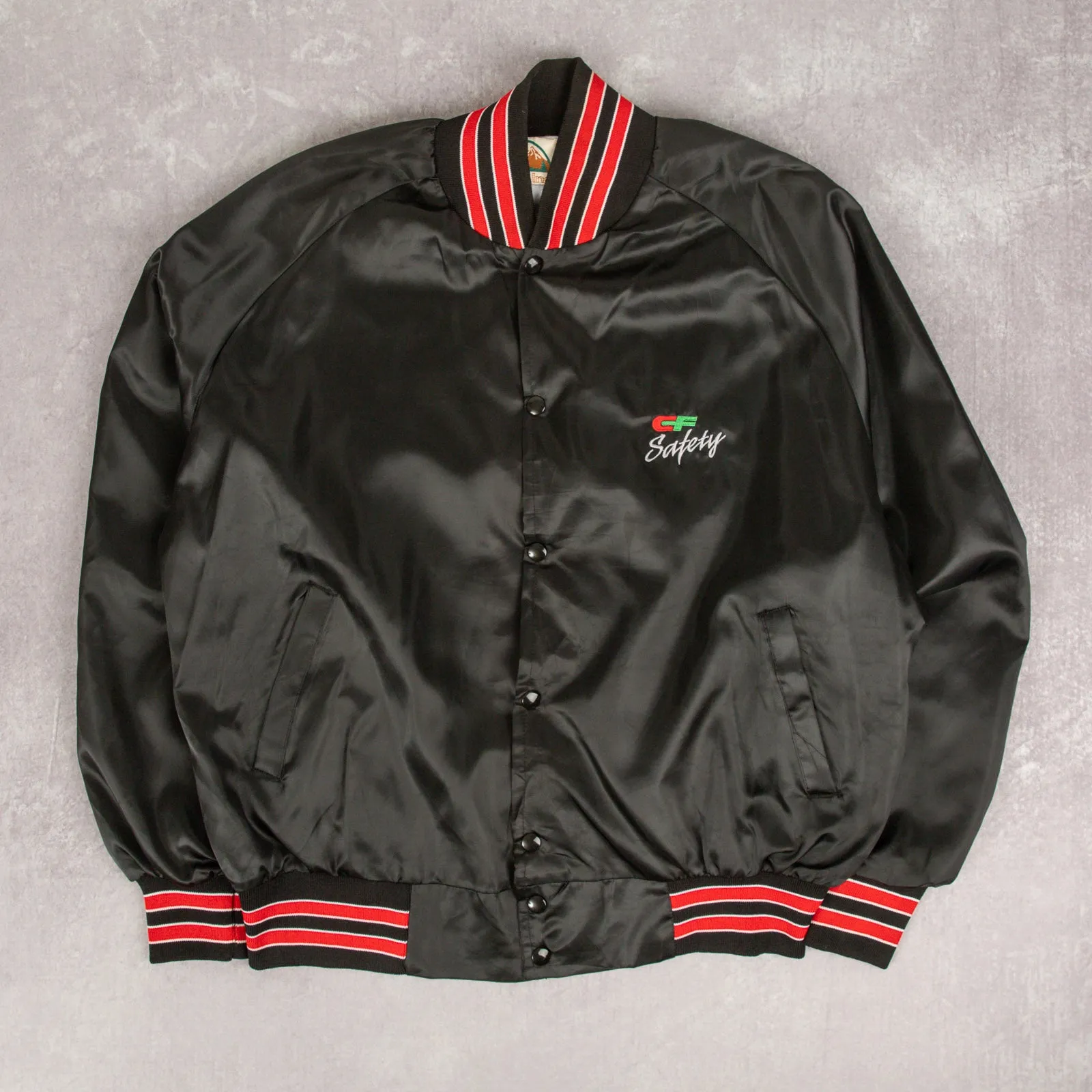 MEN'S VINTAGE 1980S CF SAFETY VARSITY BOMBER JACKET - LARGE
