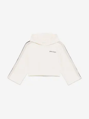 Palm Angels Girls Track Cropped Hoodie in White
