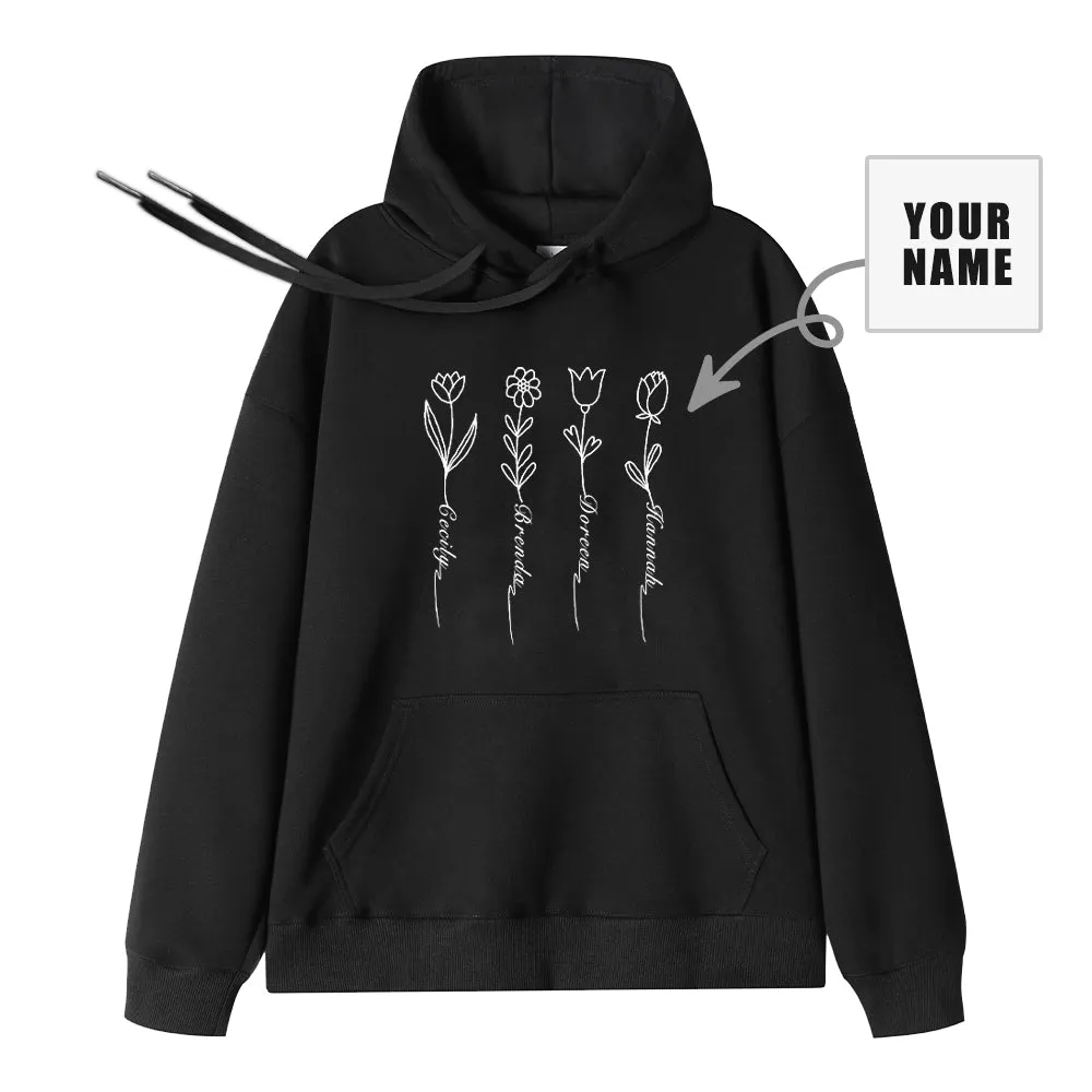 Personalized Names Fun Custom Black Hoodie Flower Print