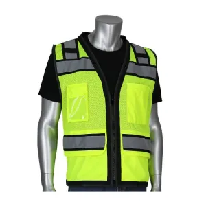PIP 302-0800D-LY-XL ANSI Type R Class 2 Black Two Tone Eleven Pockets Tech-Ready Mesh Surveyors Vest, Hi-Vis Yellow, X-Large, 1 Each
