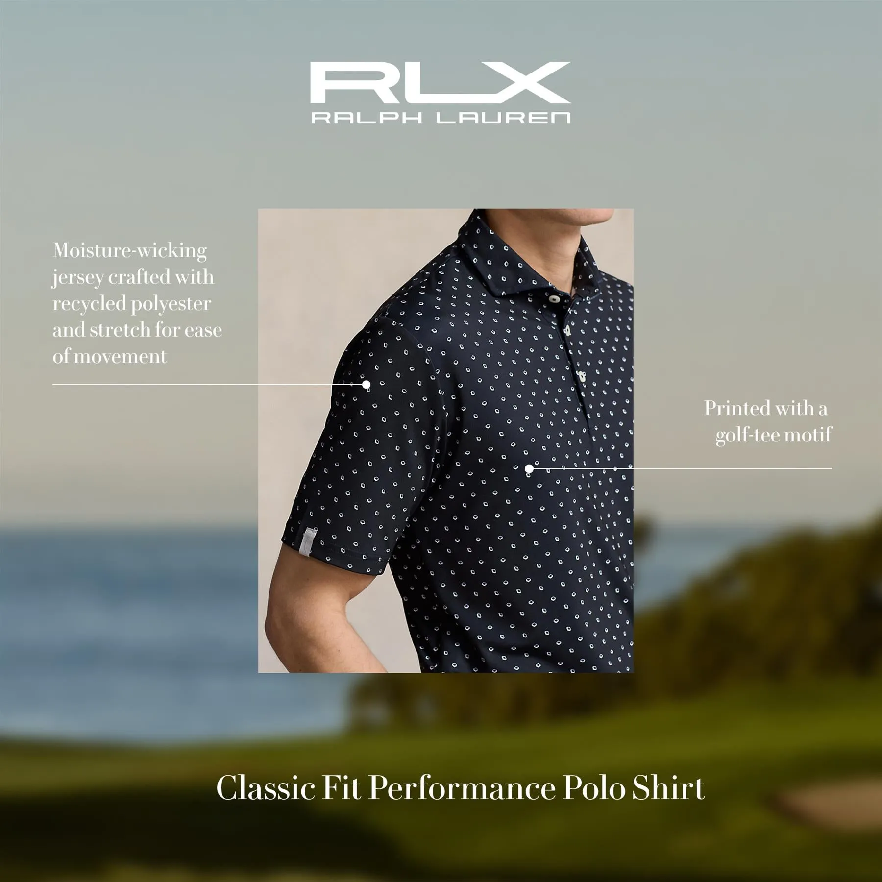 RLX Printed Lightweight Airflow Polo Black Monterey - SS24