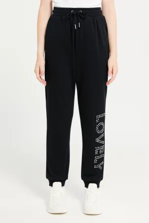 Senior Girls Black Embellished Track Pants