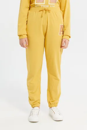 Senior Girls Mustard Printed Track Pants