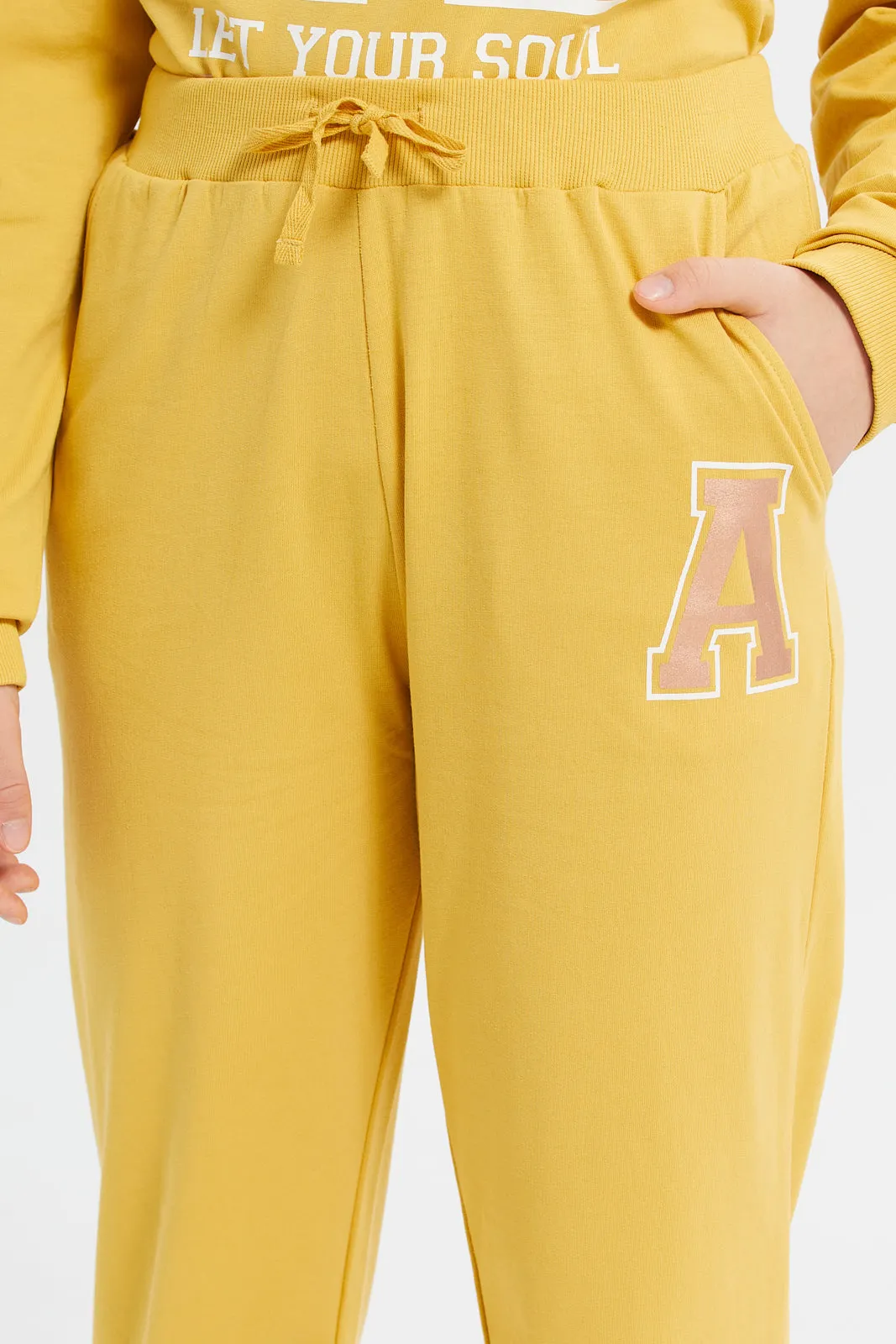 Senior Girls Mustard Printed Track Pants