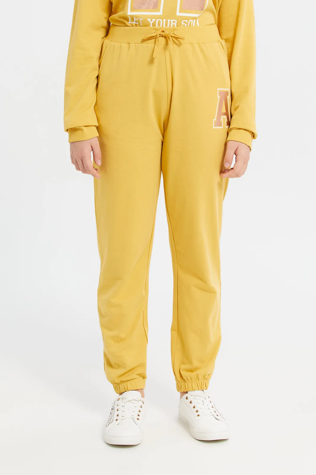 Senior Girls Mustard Printed Track Pants