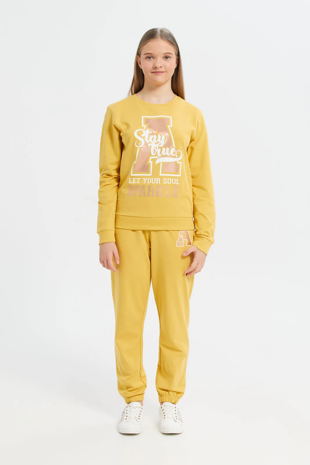 Senior Girls Mustard Printed Track Pants