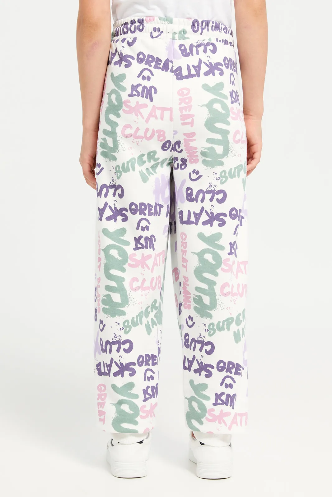 Senior Girls White Printed Track Pants