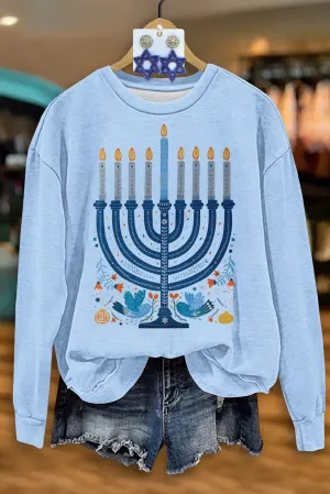 Simple Hanukkah Print Long Sleeve Top