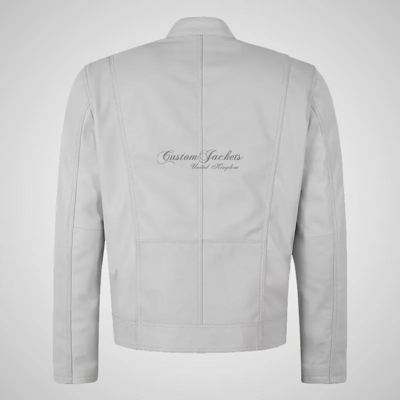 SMART RANGE Men's White Biker Leather Jacket