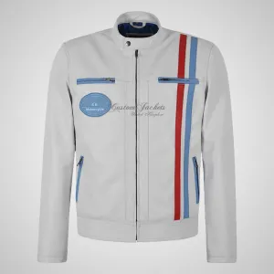 SMART RANGE Men's White Biker Leather Jacket