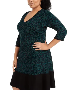 Taylor Women's Plus Size Animal-Print Sweater Dress Green Size Extra Large | Green