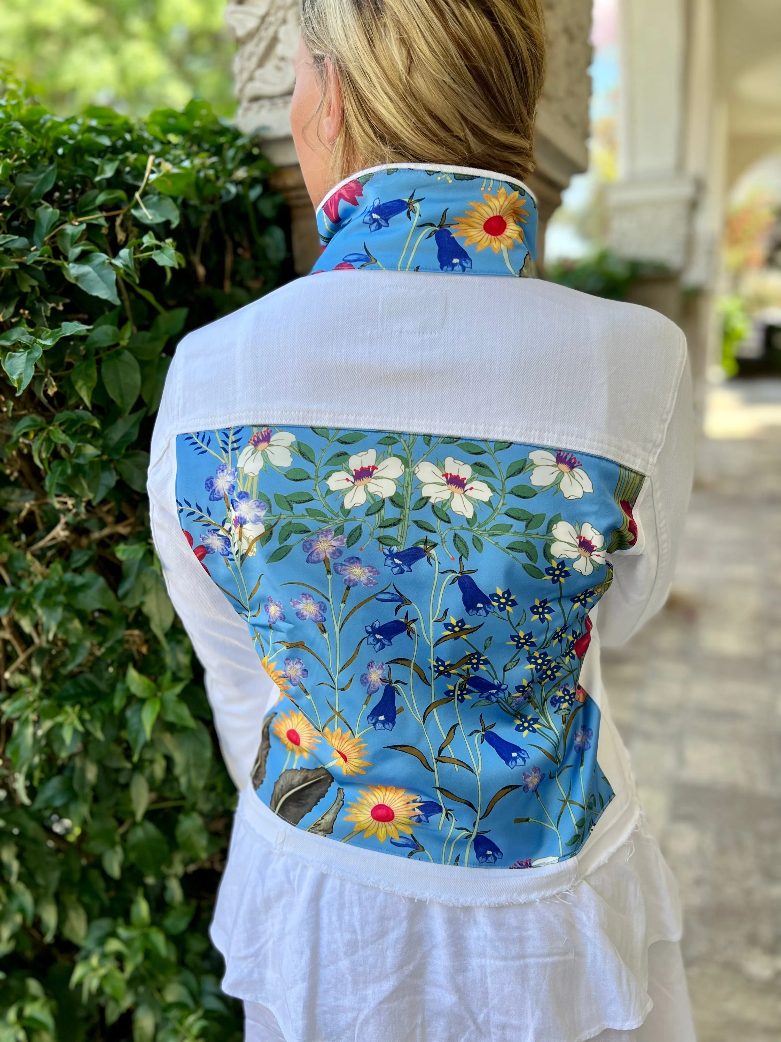 The White Denim Jacket / Periwinkle Garden