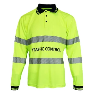 TRAFFIC CONTROL LONG SLEEVE POLY COTTON TAPED POLO SHIRT - YELLOW