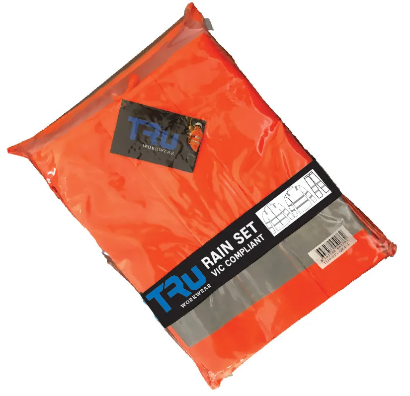 Tru Workwear Hi Vis Orange Taped Rain Set (Vic Rail Compliant) TJ1970T4