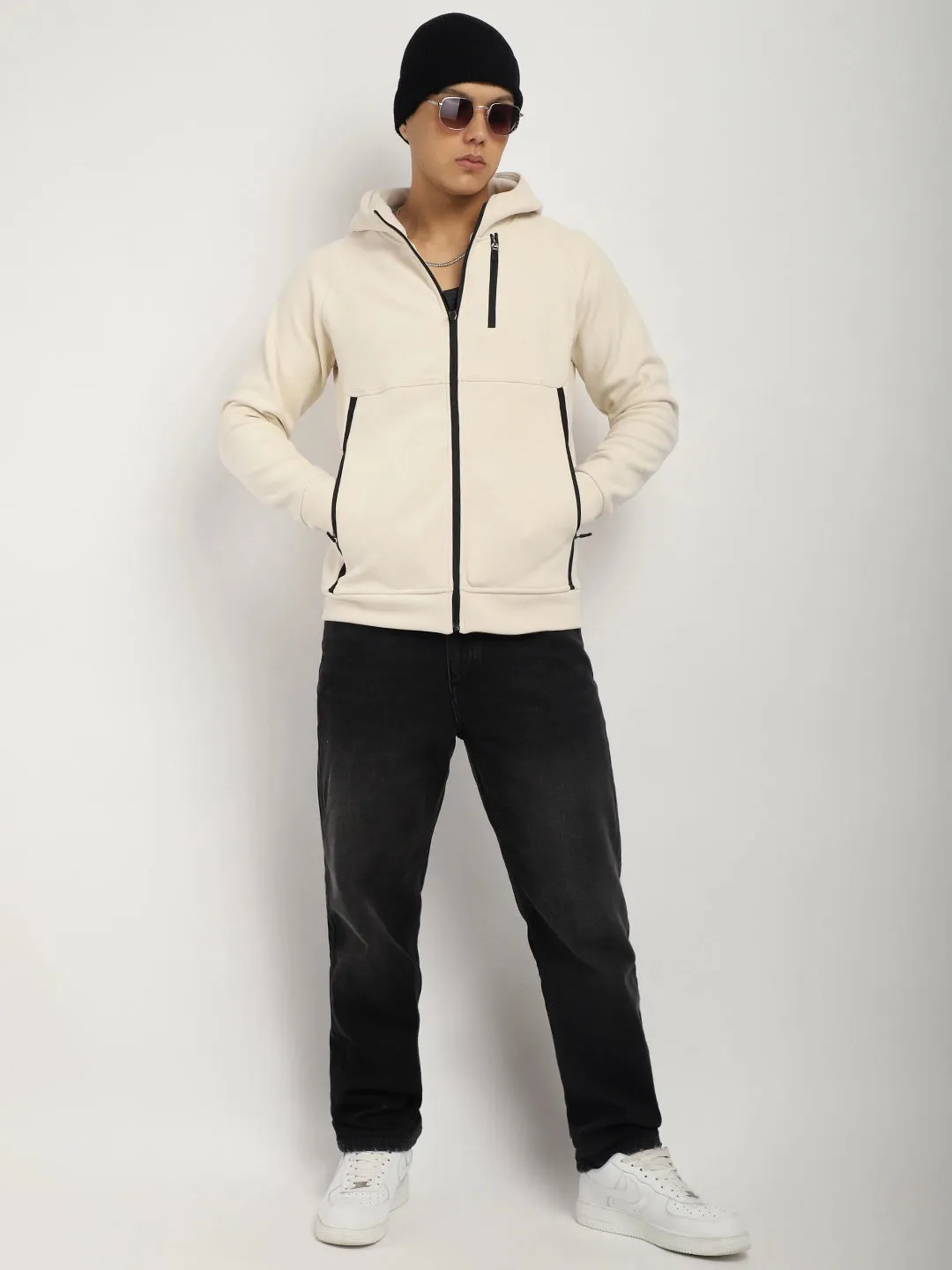 Wayfarer Beige Velvet Zipper Hoodie
