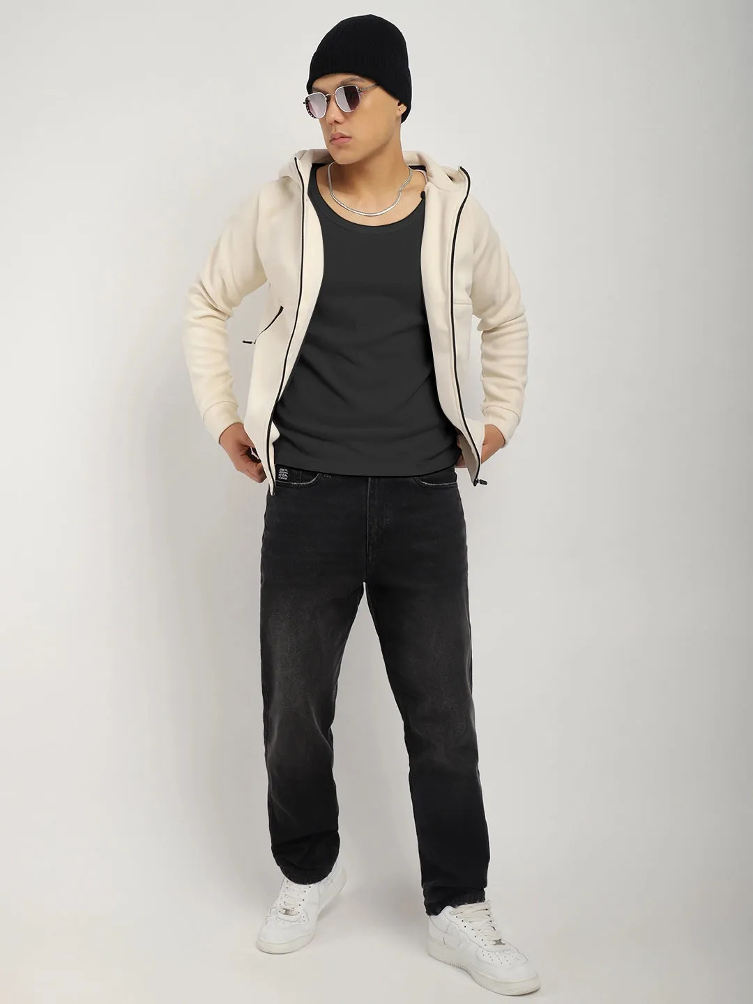 Wayfarer Beige Velvet Zipper Hoodie