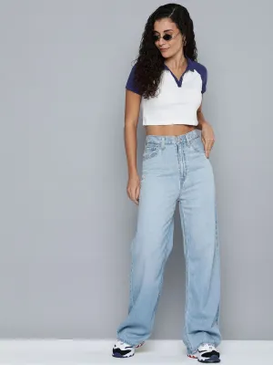 Women's Blue Baggy Fit High Rise Jeans
