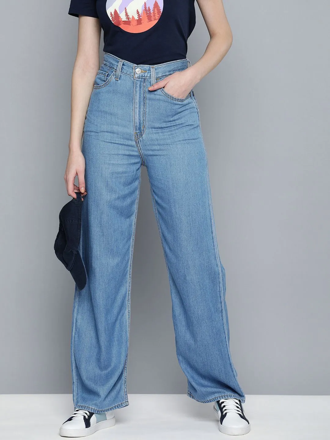 Women's Indigo Baggy Fit High Rise Jeans