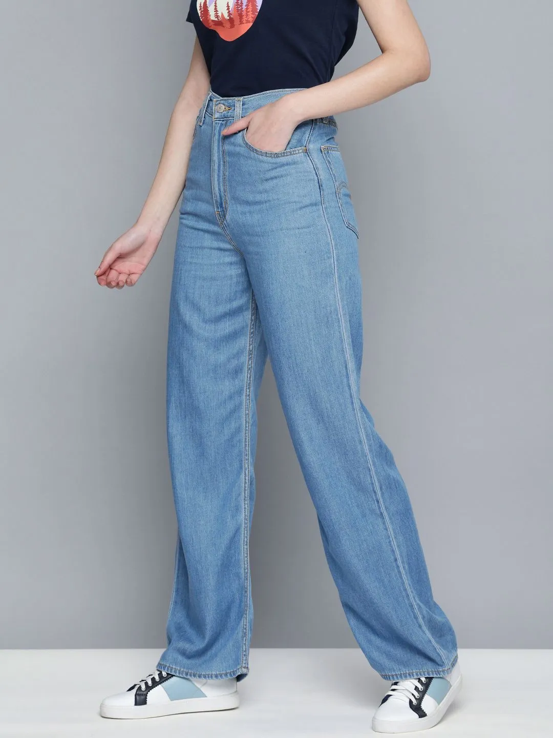 Women's Indigo Baggy Fit High Rise Jeans
