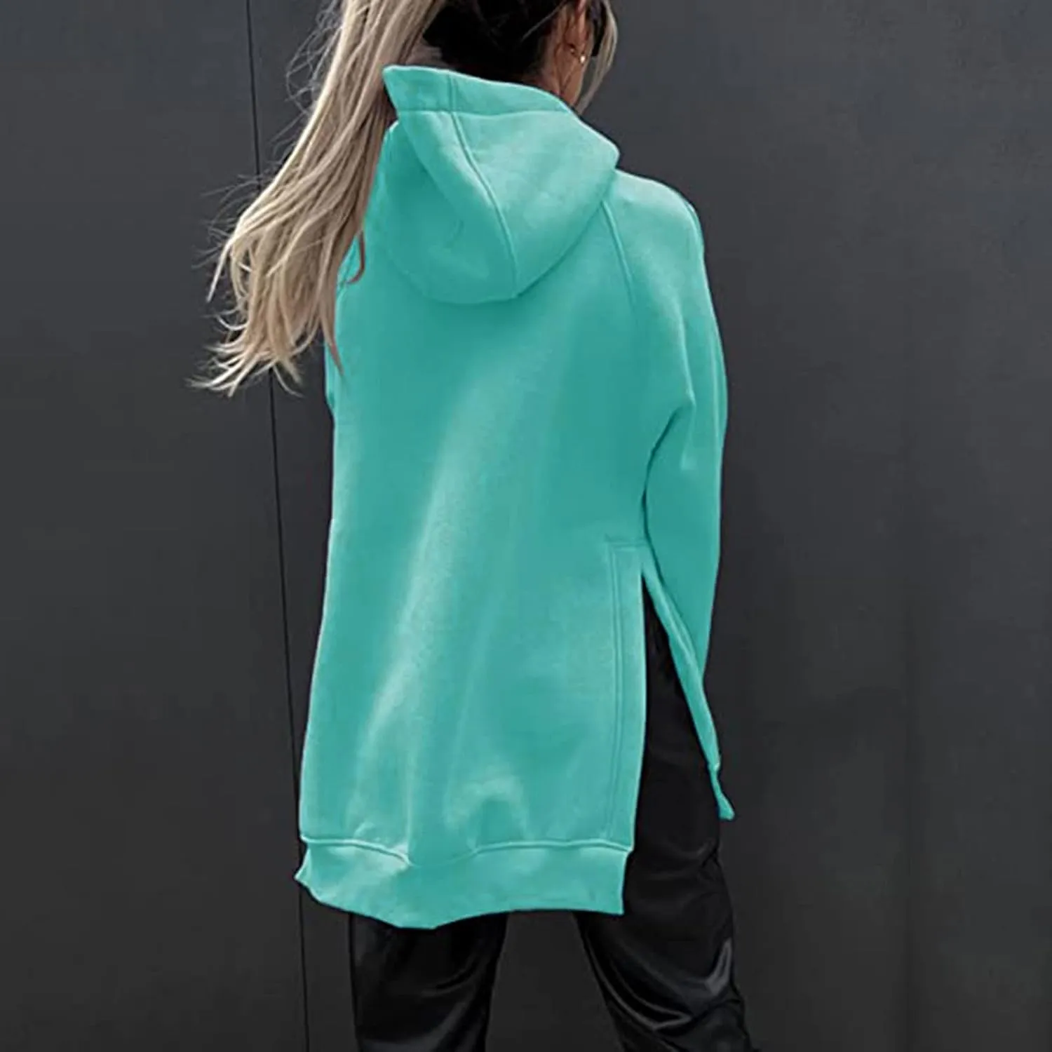 Women's Winter Oversized Hoodies Stylish Long Sleeve High Split Hem Pullover Casual High Low Sweatshirt With Pocket