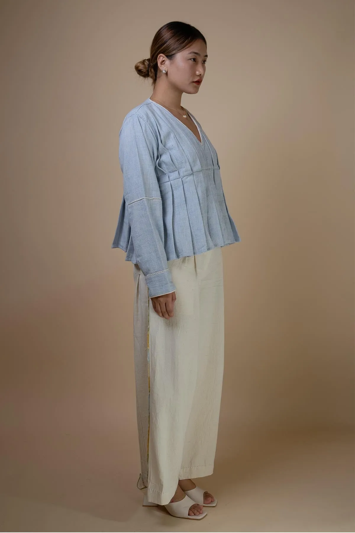 Yellow Cotton Pintuck Pants