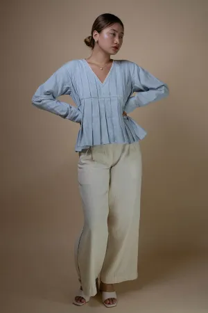 Yellow Cotton Pintuck Pants